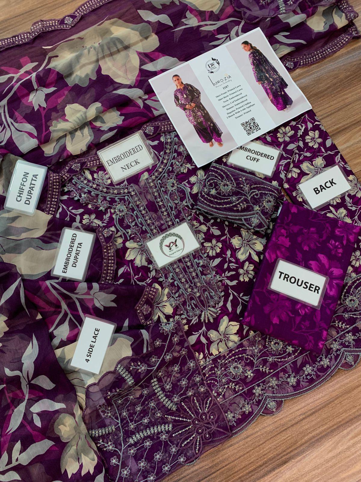 Imrozia Premium Embroidered Printed Lawn Suit with Chiffon Dupatta - Image 3