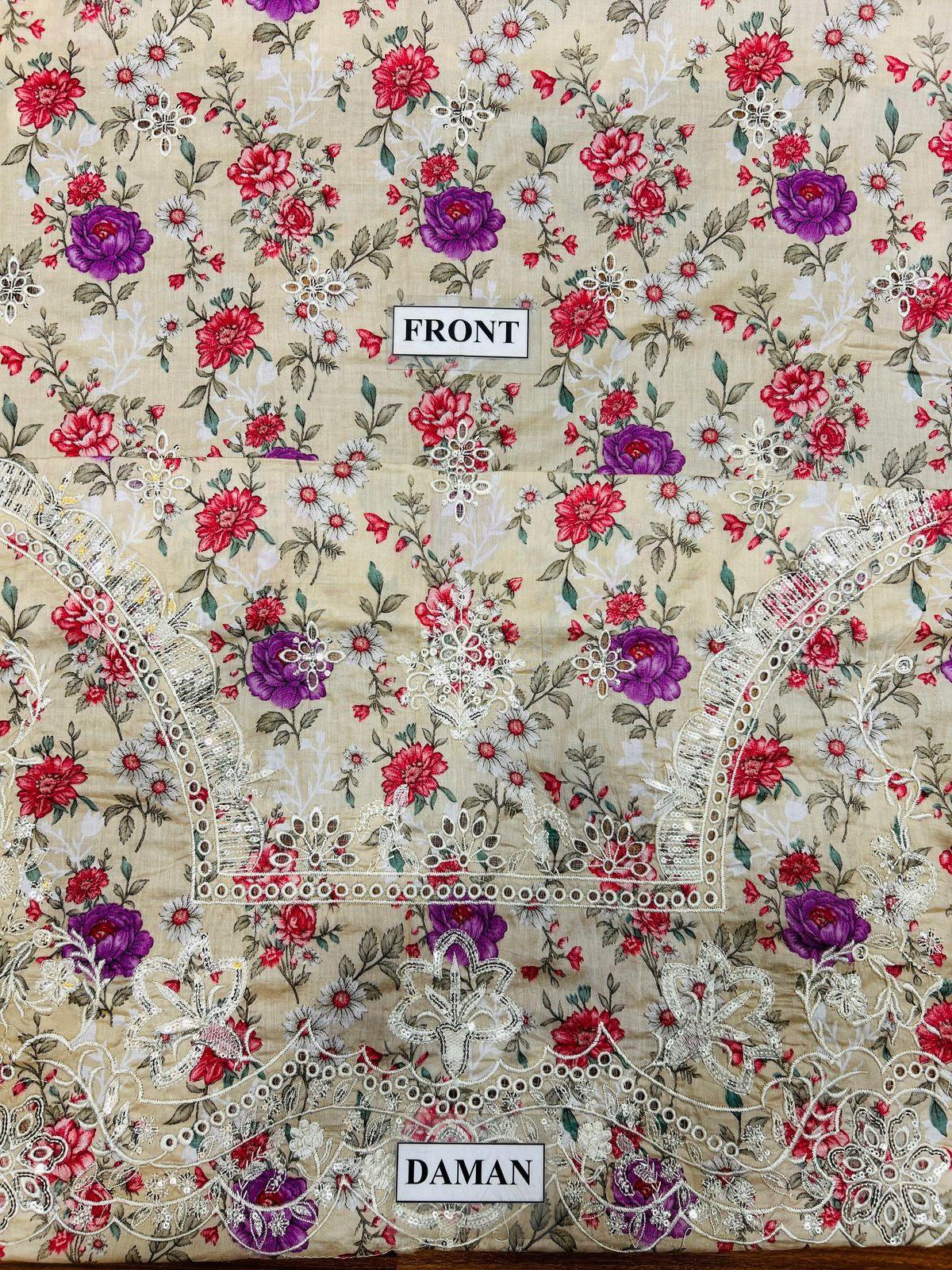 Premium Digital Printed Floral Embroidered Ladies Suit - Image 3
