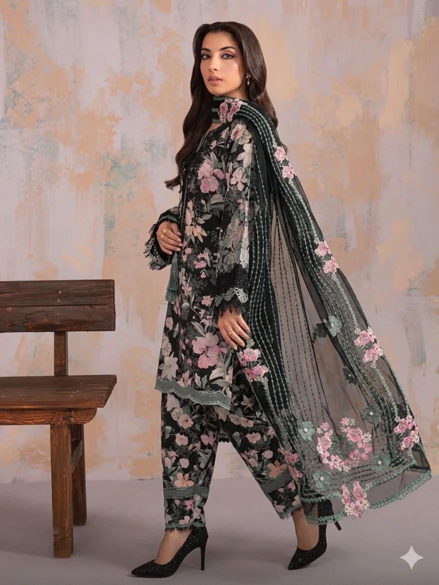 Jawwad Bora Premium Embroidered Cotton Chikankari Suit - Image 3