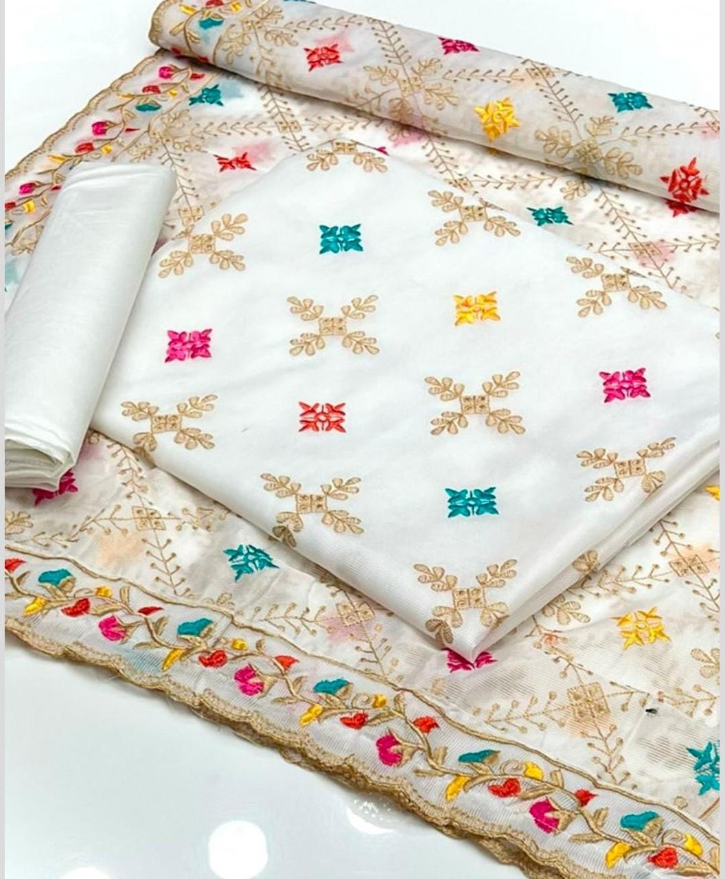 Elafa Premium Embroidered Cotton Chikankari Suit - Image 3