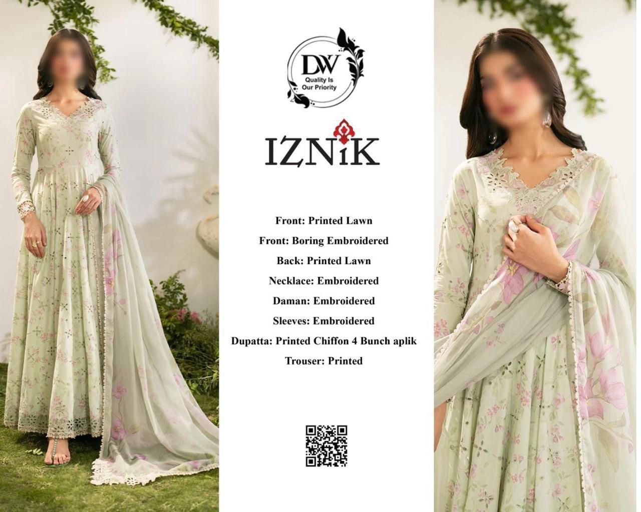Iznik Premium Embroidered Cotton Chikankari Suit - Image 4