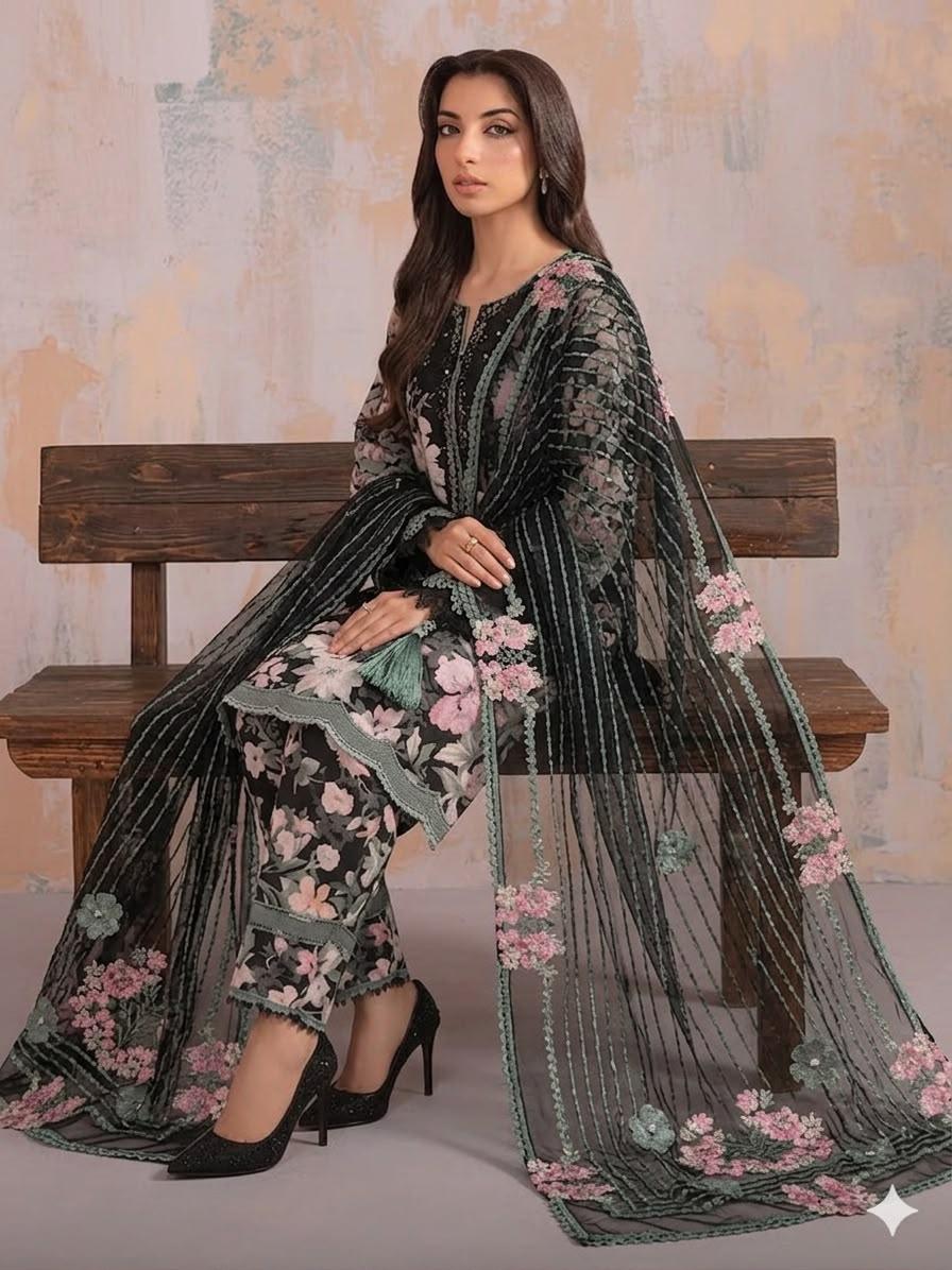 Jawwad Bora Premium Embroidered Cotton Chikankari Suit - Image 5