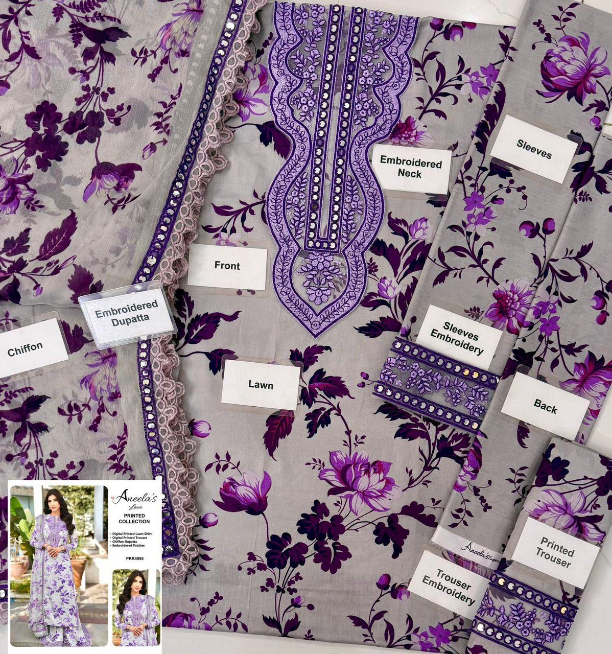 Jawwad Bora Premium Embroidered Lawn Suit with Chiffon Dupatta - Image 4