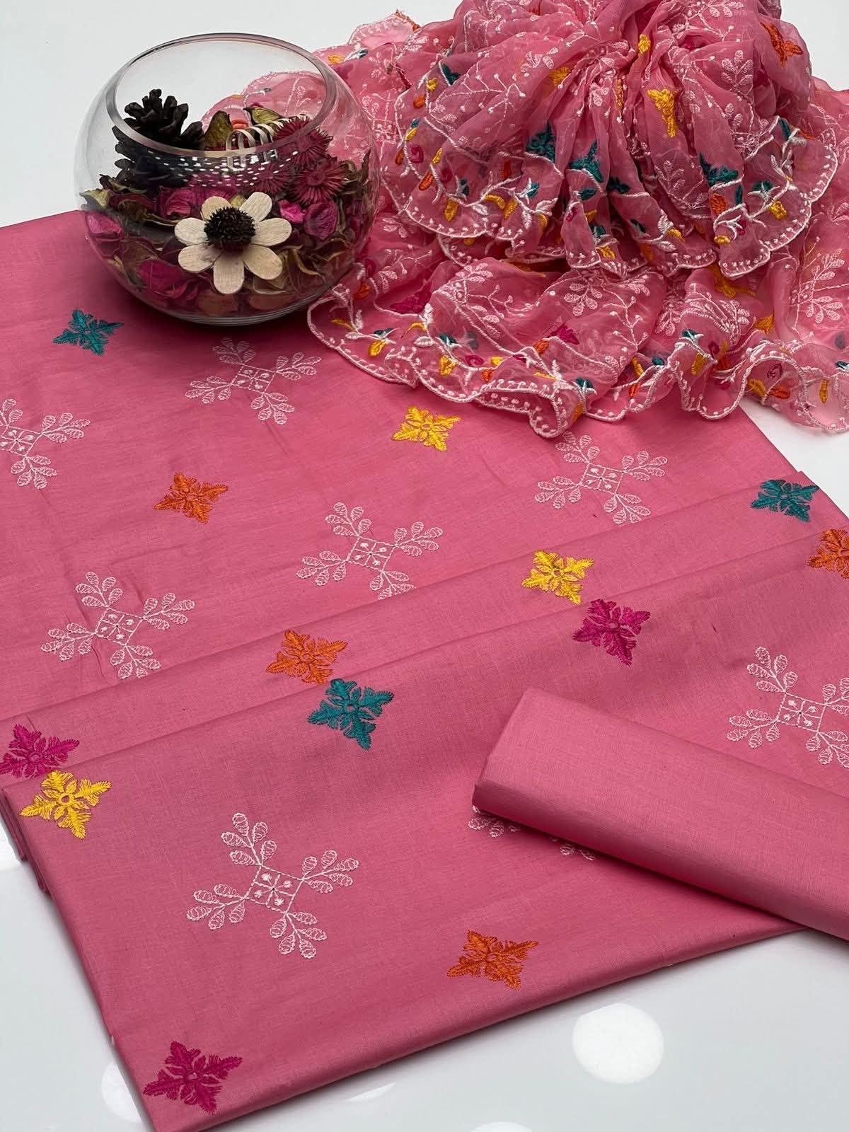 Premium Embroidered Cotton Suit with Multi-Colored Patchwork Organza Dupatta - Image 10