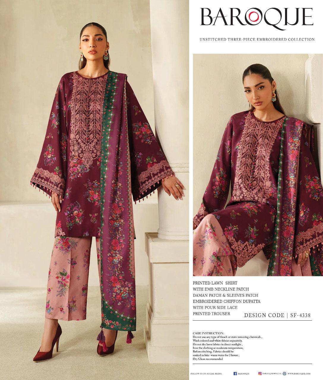 Jawwad Bora Premium Embroidered Lawn Suit with Chiffon Dupatta - Image 8
