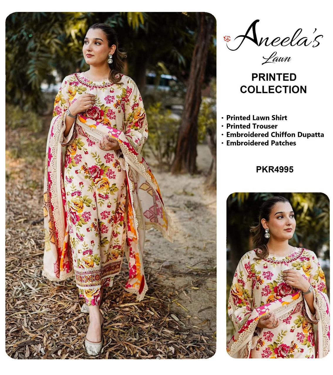 Jawwad Bora Premium Embroidered Lawn Suit with Chiffon Dupatta - Image 10