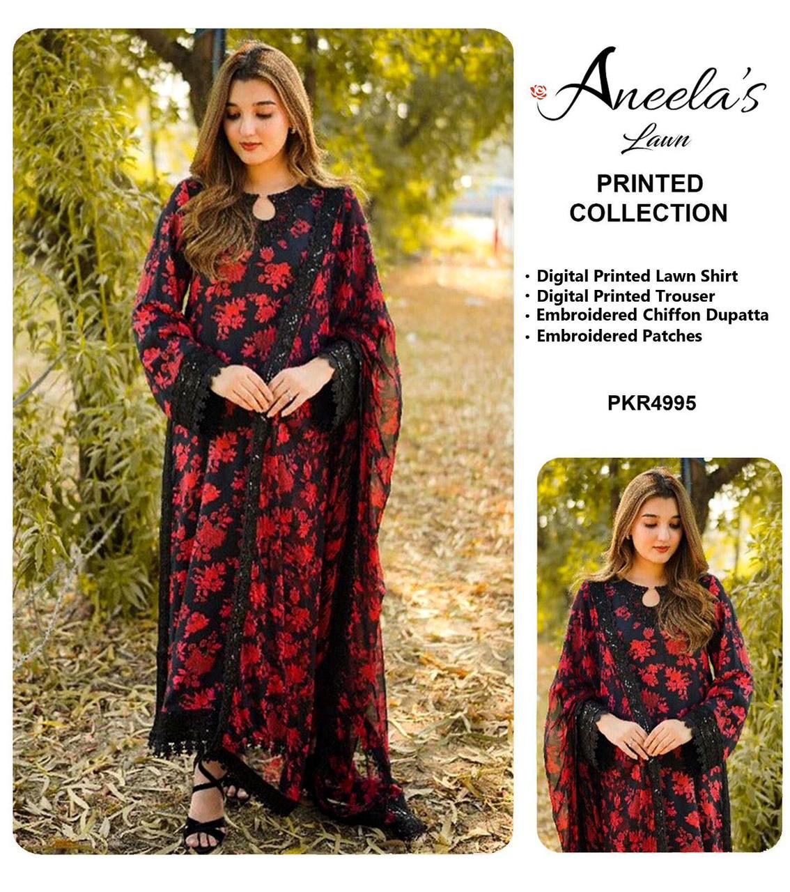 Jawwad Bora Premium Embroidered Lawn Suit with Chiffon Dupatta - Image 13