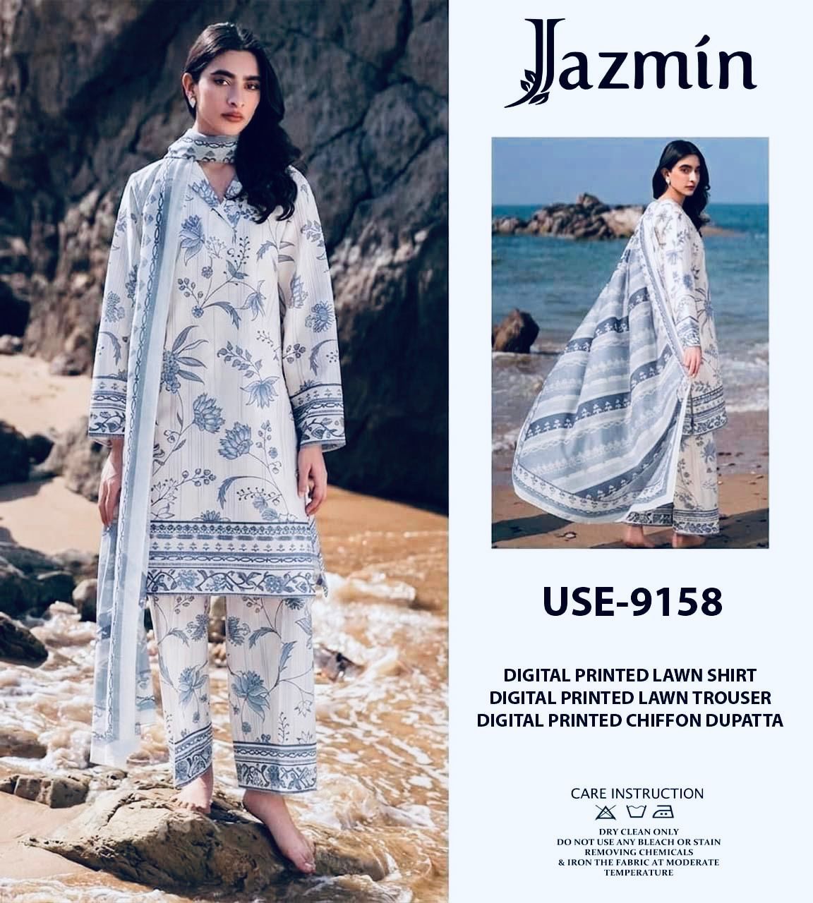 Luxury Blue Embroidered Cotton Chikankari Suit - Image 5