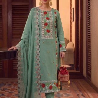 Premium Embroidered Cotton Suit with Exquisite Floral Work