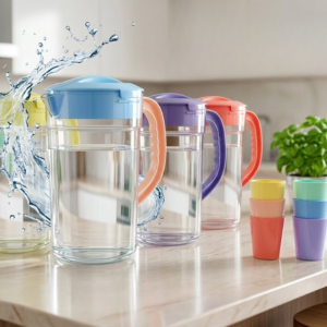 002f82f2cd79323065c56a6874fd9e50 Premium 2.8 Liter Water Jug with 6 Glasses – Unbreakable Plastic Drinkware Set for Home & Office (Random Color)