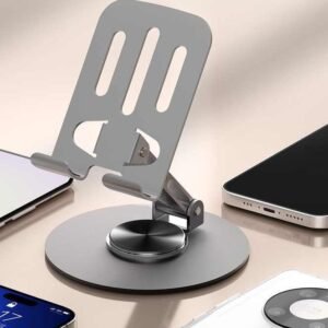 030f5c7eaa5fe6ff2cb6a170f2f685a5 ZY034 Adjustable Desktop Mobile Phone Holder | Premium ABS Metal Biaxial Bracket Stand | 360 Degree Rotating Universal Table Mount - Grey