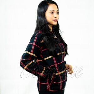 03571fa7afa487227e50653d066b9c89 Winter Collection Women’s Red & Green Lining Print Jacket | Stylish & Warm Outerwear | Trendy Winter Fashion for Ladies