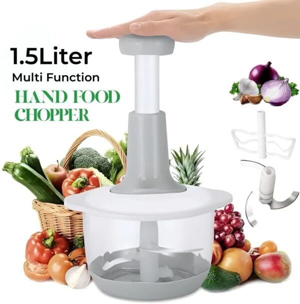 03882dc79eab1362a229741912f5358a 1.5L Manual Food Chopper – Speedy Hand Press Vegetable & Fruit Cutter - Plastic Body (Random Color)