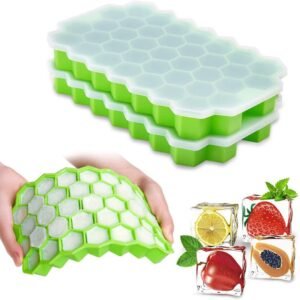0556f91adeaf095e18edb94662d74691 Silicon Ice Cube Tray With Lid | 36-Cube Honeycomb Shape Ice Mold | Durable Freezer Tray With Cover | Random Color