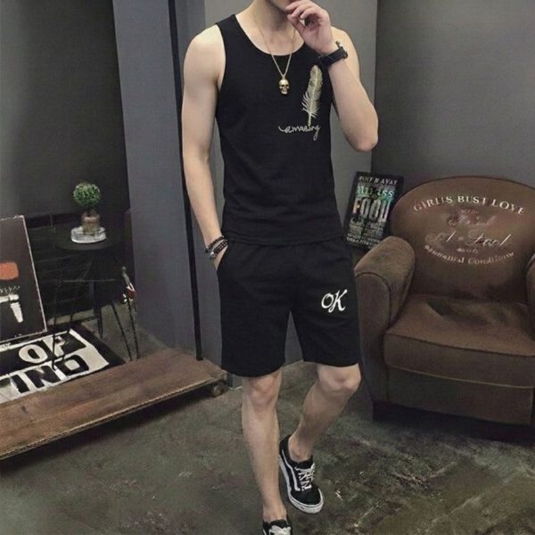 05c9f6090513d18f2f52b6947e0e34f5 Men's Summer Sando & Shorts Set – Stretchable Cotton Jersey Fabric, Soft Breathable Sleeveless Top and Comfortable
