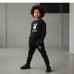 066843161fa2826ca3b54f67d9ddc070 Kids PLAYBOY Printed Stylish Black & Black Tracksuit Set | Winter Fleece Sweatshirt & Trouser Outfit for Boys & Girls – Warm & Trendy FOR BABY AND KIDS
