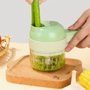 06717f47e53f70f3132a7ffdea256d32 Rechargeable 4 In 1 Electric Vegetable Cutter With Multi-Function Slicer, Chopper, Grinder And Peeler For Fast Kitchen Preparation (Random Color)