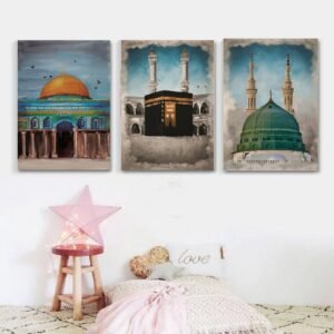 06c63cf8e32237078e527da889f7a277 3 pcs islamic Holiest Sites Representation Wallmate set for Home Decoration. Wall Decoration for Home and Office