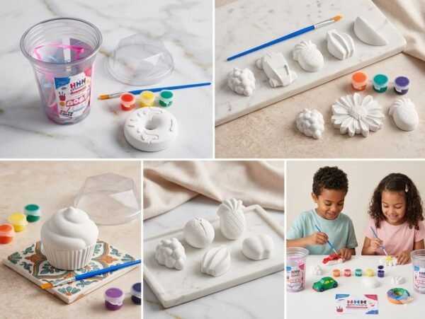 07880627b614a25e93362e4c1fbff396 DIY Paint Kit For Kids Creative Play And Party Favors With Unpainted Plaster Figures Daisy Grapes Pineapple