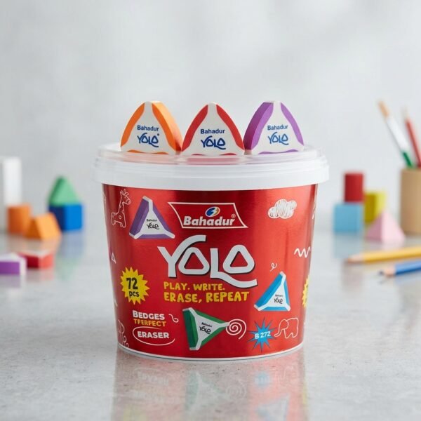 0a7454a70e39abe55c7b3ac4dc62d4d1 Bahadur YOLO Triangular Eraser Set (Bucket of 72 Pcs)
