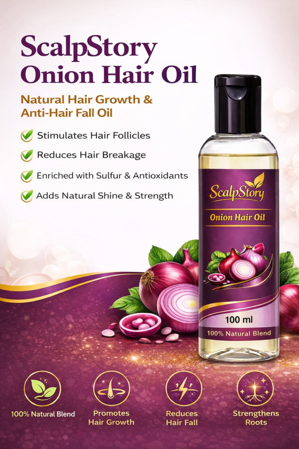 Onion Hair Oil – Natural Hair Growth & Anti-Hair Fall Oil with Sulfur & Antioxidants | Strengthens Roots & Adds Shine | 100 ml