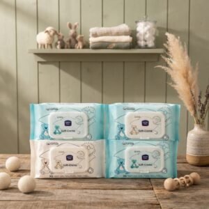 Soft-Creme Baby Wipes Pack of 10 -| 80 Wipes Each Pack | 100% Cotton | Alcohol Free | Best Quality with light Fragrance