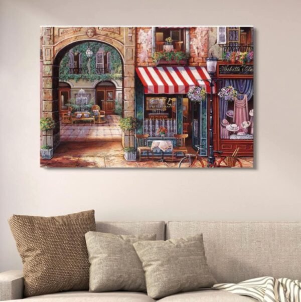 0fd18d1ba0bca6fe07458c3d9a7ed599 Romantic European Café Wall Art Canvas | Vibrant Street Scene Painting for Home Decor | Large Landscape Wall Decor - 12x16 Inches