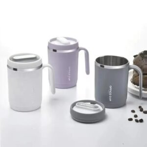 16863a934c98bd4f7e638e49e4eca230 Office Cup: 500ml Double-Walled Stainless Steel Coffee Mug with Ergonomic Handle, Splash-Proof Lid, and Minimalist "Healthy Life" Aesthetic for Home & Workspace