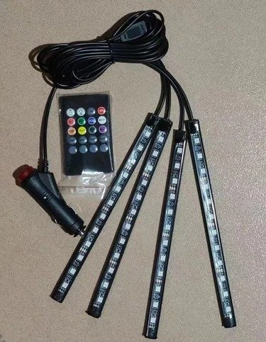 Car Interior LED Atmosphere Light with Remote Control – Multi-Color Music Sync Ambient Strip Lamp (12V)