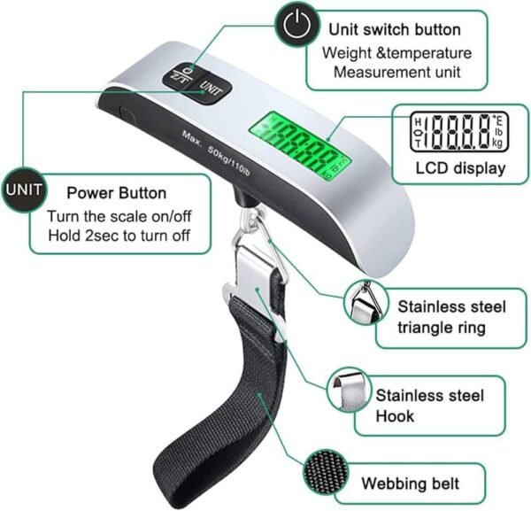 Portable Digital Luggage Scale – LCD Display & Unit Conversion for Travel