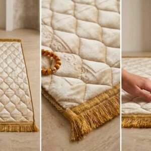 18b39301f342401759f719caf716582e Royal Cream Embossed Velvet Prayer Mat (Janamaz)