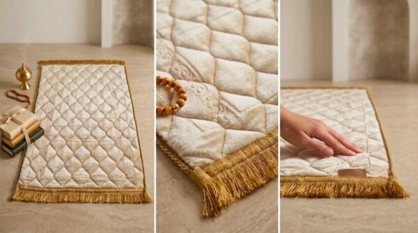 18b39301f342401759f719caf716582e Royal Cream Embossed Velvet Prayer Mat (Janamaz)