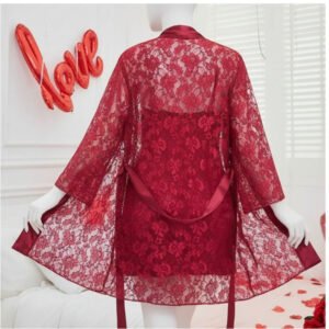 1e825fa197ea232852f8b27c81d8015f Soft Lace Robe & Silk Inner – 2 Piece Transparent Net Gown Set | Free Size (Fits Up to 38” Chest)