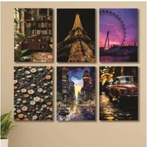 Set Of 6 Sticky Wooden Canvas Frames For Wall Decore Aesthatic Art / Sticky Phototiles For Room Wall Decoration