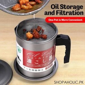 20baa78a79beff04a466fbcc3d70b5d2 High Quality 1.4L Fryer Oil Filter Pot – Carbon Steel Oil Can with Stainless Steel Strainer Kitchen Storage Jug (Without Box)
