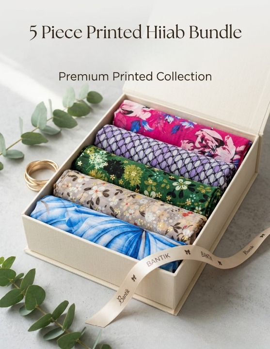 220b05ac734c72475d24bbdfad44e65f 5-Piece Printed Lawn Hijab Bundle with 4-in-1 Multi-Color Inner Cap – Soft Premium Lawn Scarves for Women | Random Color Mix Print