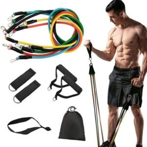 Premium Resistance Band Set For Home Workouts - 11 Piece Elastic Fitness Exercise Tubes With Carrying Pouch