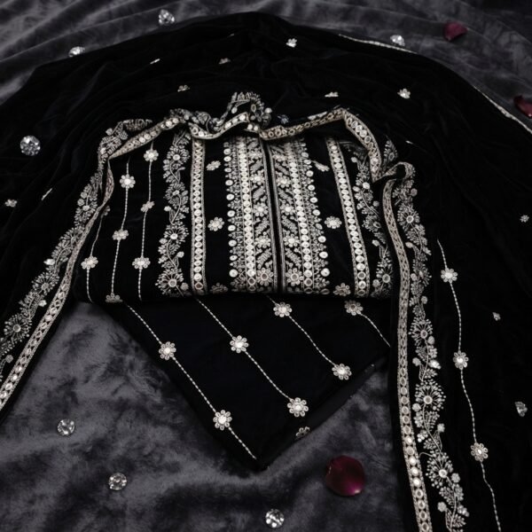 2317e03651d7d9a38fa5afbcc68da262 Premium Velvet Unstitched Suit Intricate Embroidery Soft Comfortable Fabric Includes Shirt Trouser Dupatta Perfect For Winter And Formal Wear