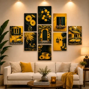 2372cdf3867038f6916720e9cdba29e0 Set of 9 Pcs Yellow Theme Sticky Wall Art Tiles