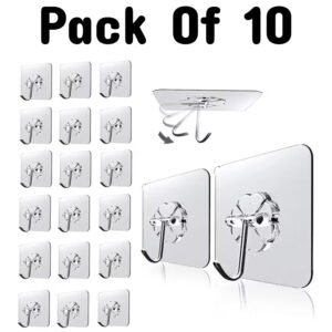 Transparent Self-Adhesive Wall Hooks Sticker – Strong Hold, No Drill, Damage-Free Hanging - Pack of 10