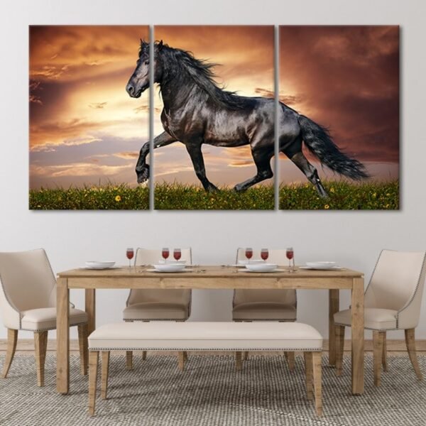 3 Pc Black Horse Wall Décor Photo Tiles | Elegant Design | Self‑Adhesive Double Tape | Size 8x11 | Premium Finish