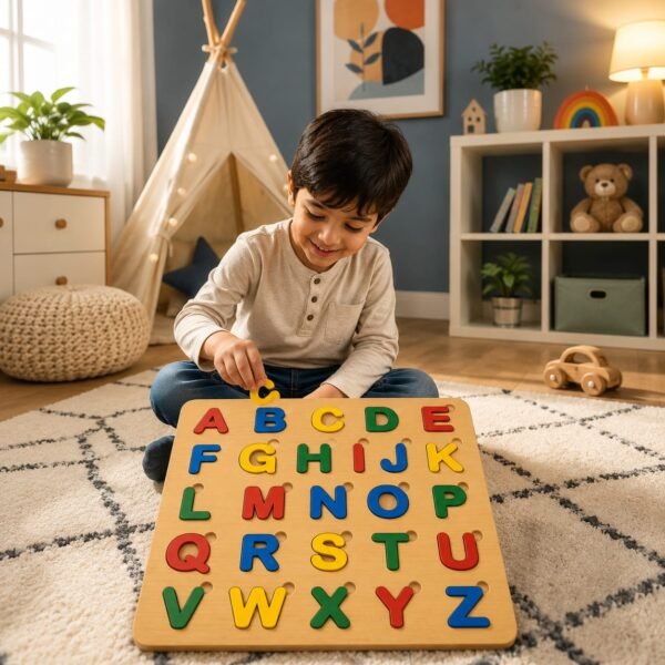 2a9e5cce7c7bd3d627bd9be004d4778a Capital ABC Alphabet Puzzle Board Game - Educational Wooden Learning Toy Crafted From MDF Wood For Children And Early Literacy Skills