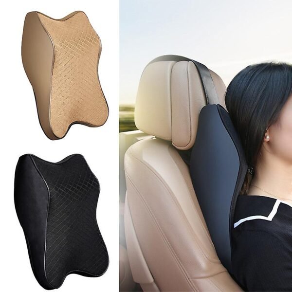 2d85901e008963bf91c938dc6253b2c8 Universal Car Neck Seat Pillow – Soft Memory Foam Headrest (Beige & Black)