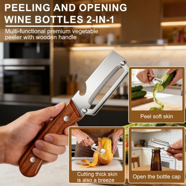 3536de2e552e839dd455667c80c814da 1 PCs Multi-Functional Knife Peelers For Kitchen, Multi Functional Vegetable Peeler, 2 In 1 Multi Functional Wooden Handle Peeler And Bottle Opener
