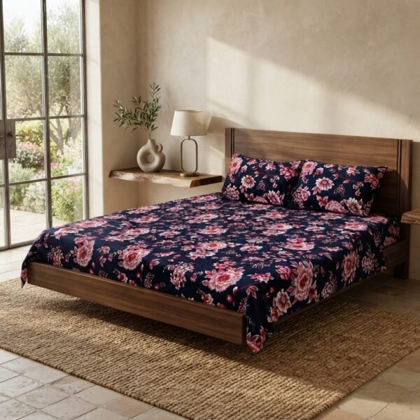 3D Crystal Cotton 3 Piece Bedsheet Set Premium Fabric Lifetime Guarantee Includes Bedsheet And Pipping Pillow Covers AY0010021