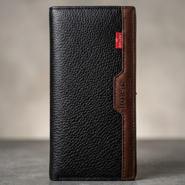 3ad3a1d26f62c9c0000696424326fd8c Horse Wallet for Men | Black with Brown & Camel Brown Accent | Premium Leather Long Wallet