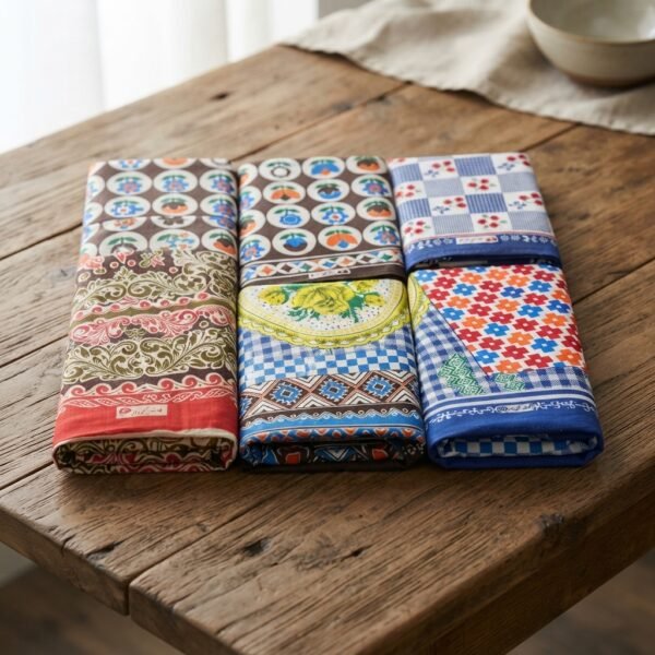 12 Pcs Classic Premium Pure Cotton Table-Printed Roti Romal/ Chouras Regular Romaal (23.5" x 23.5") – Random Color / Design