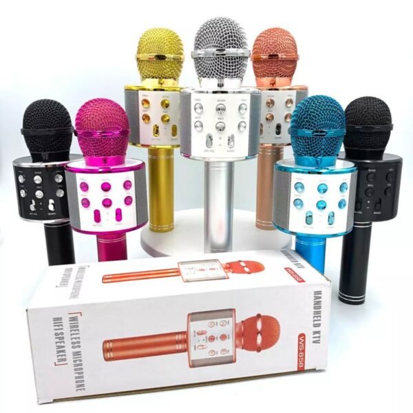 3d530eae2092ee78acbb247354423a66 WS-858 Wireless Bluetooth Karaoke Microphone With Integrated Speaker Rechargeable Battery | Random Color