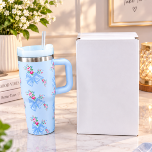 401977d31ee9db9fcece2918eeca2115 Stanley Style Blue Floral Print Tumbler - Drinkware Accessory Designed For Liquid Hydration And Daily Travel Routine - 600ML
