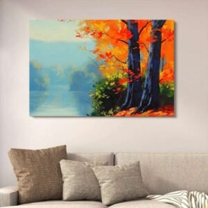 401d3d8a666a7d1c670c4cffc840822a Autumn Forest River Canvas Art | Vibrant Fall Landscape Wall Decor | Artistic Nature Painting Wooden Art Frame | 12x16 Inches